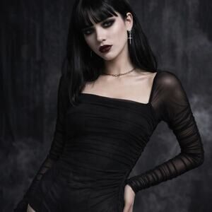 Princess Polly Black Mesh Ruched Goth Vampire Witch Bodysuit